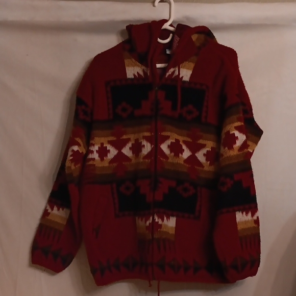 Aztec Wool Hoodie Size Large - Picture 1 of 11